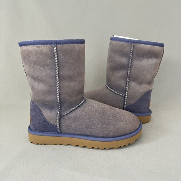 UGG Shoes - Womens UGG Boots Purple Classic Short Suede Wool Bold Blue Trim Malibu Boho Sz 6